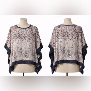 Paper Crane Beige and Navy Animal Print Poncho Top Size S